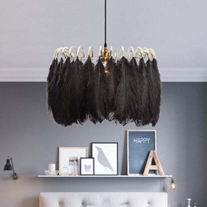 Nasesil Elegant Feather Pendant Light, Black/White, Bedroom/Living Room