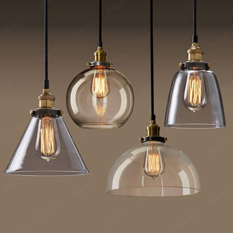 Teni Industrial Glass Pendant Light Clear/Amber/Smoke Grey-Relic Pieces