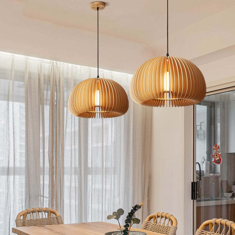 Lusebit Pumpkin Pendant Light, Wood
