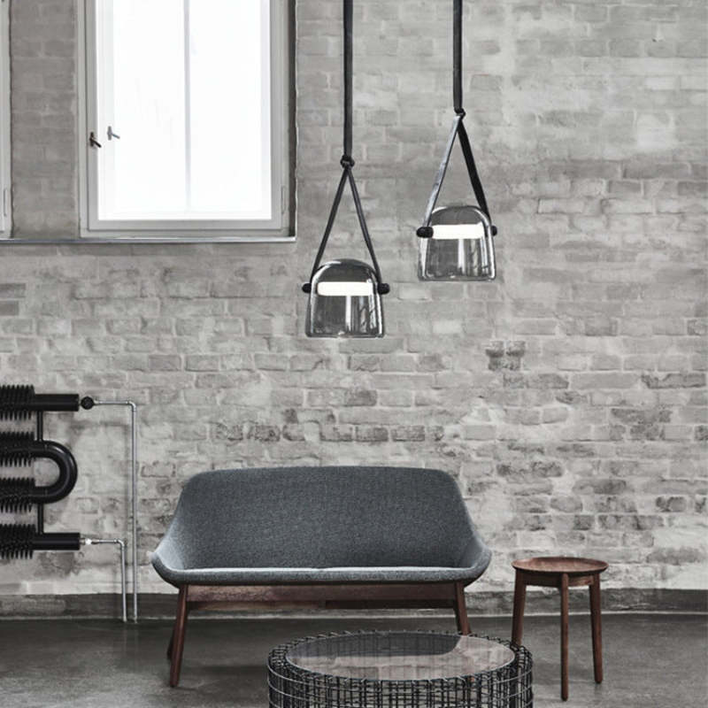 Nebitir Modern Nordic Leather/Glass Pendant Light, Grey/White