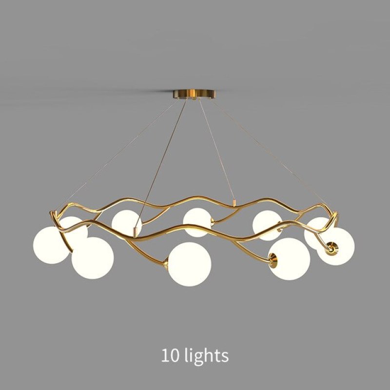 Boraser Modern Designe Wave Metal/Glass Pendant Light, White/Gold