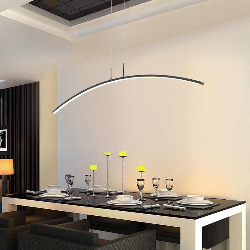 Rusenar Curved Linear Pendant Light for Dining Room, Black/White