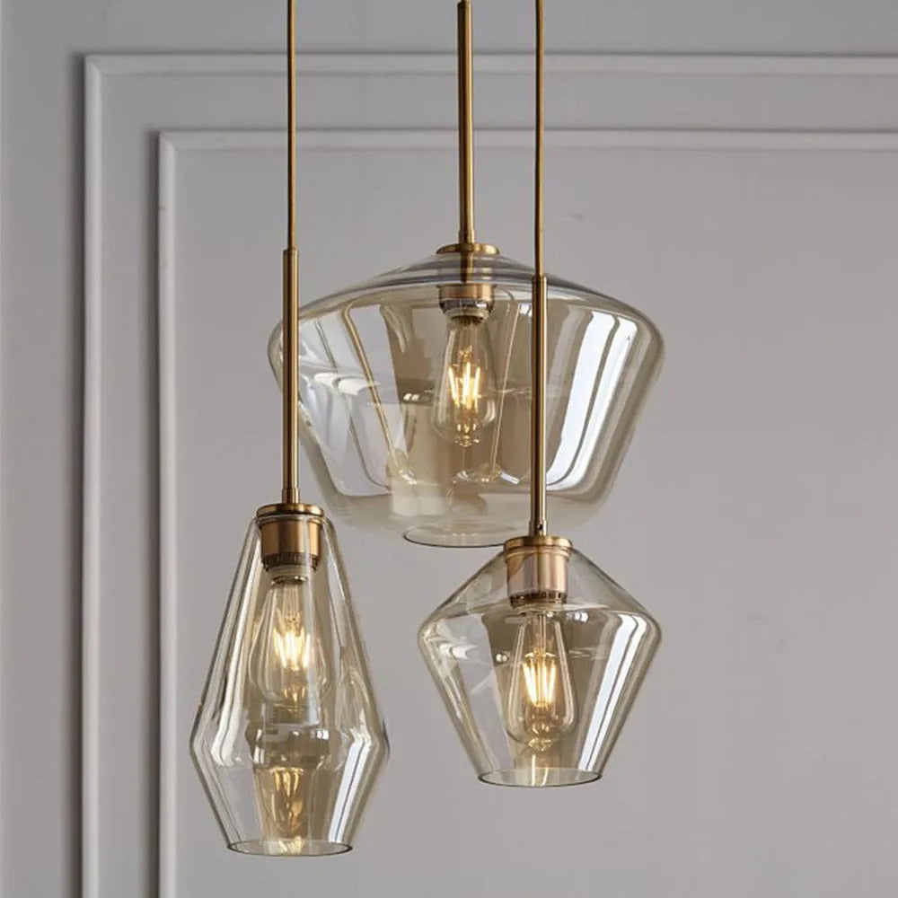 June Pendant Light Glass, Clear/Amber Diamond shape-Relic Pieces