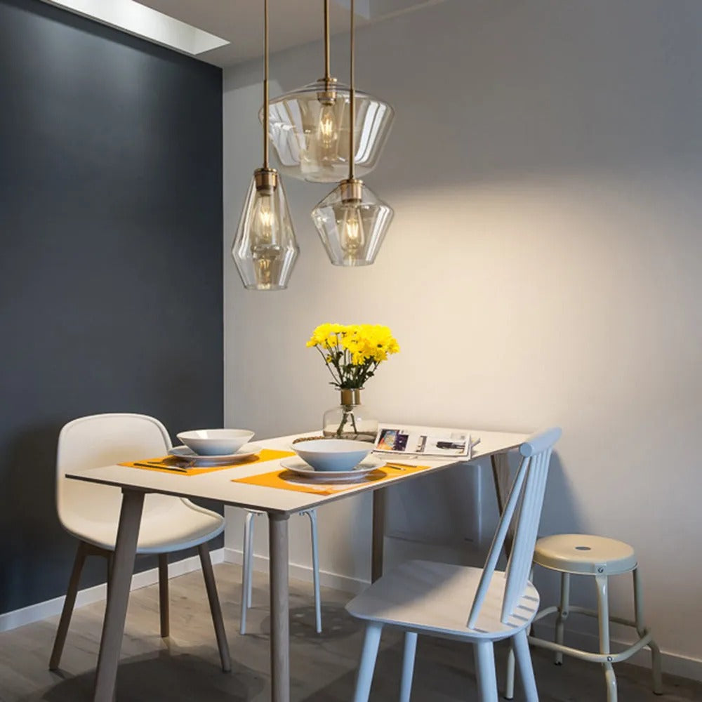 June Pendant Light Glass, Clear/Amber Diamond shape-Relic Pieces