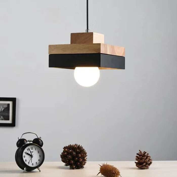 Mepides Minimalist Black & White Wood Geometric Pendant Light