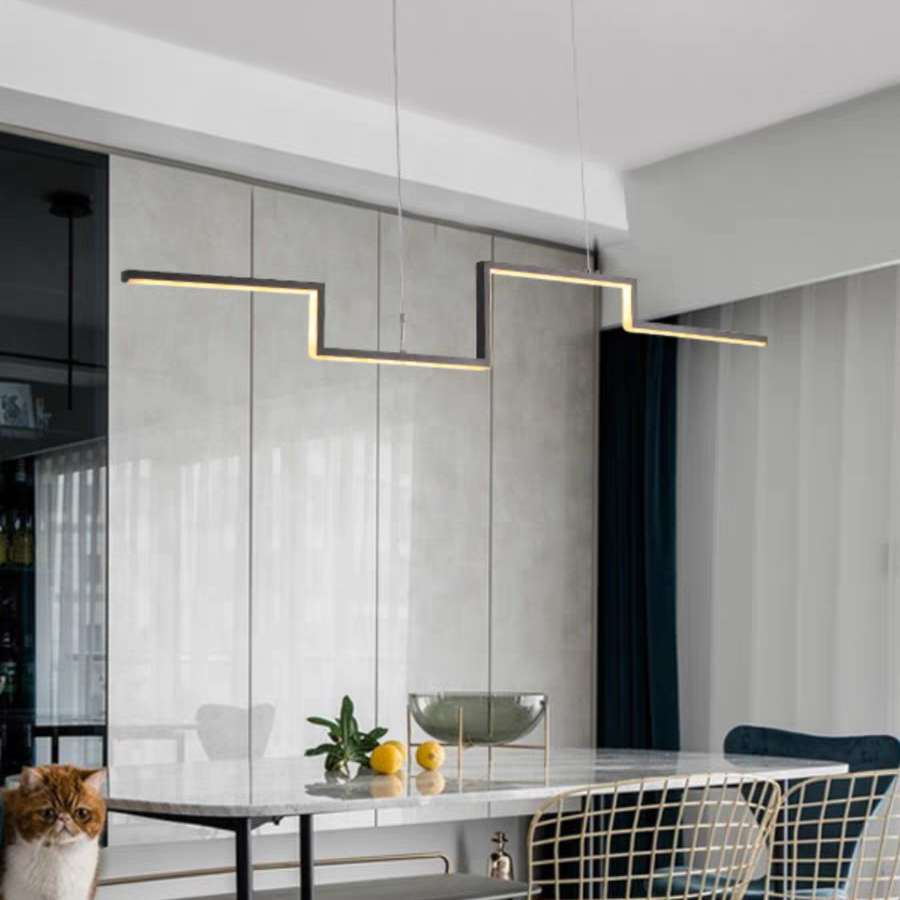Rogegon Designer Linear Metal Pendant Light, Black/Gold