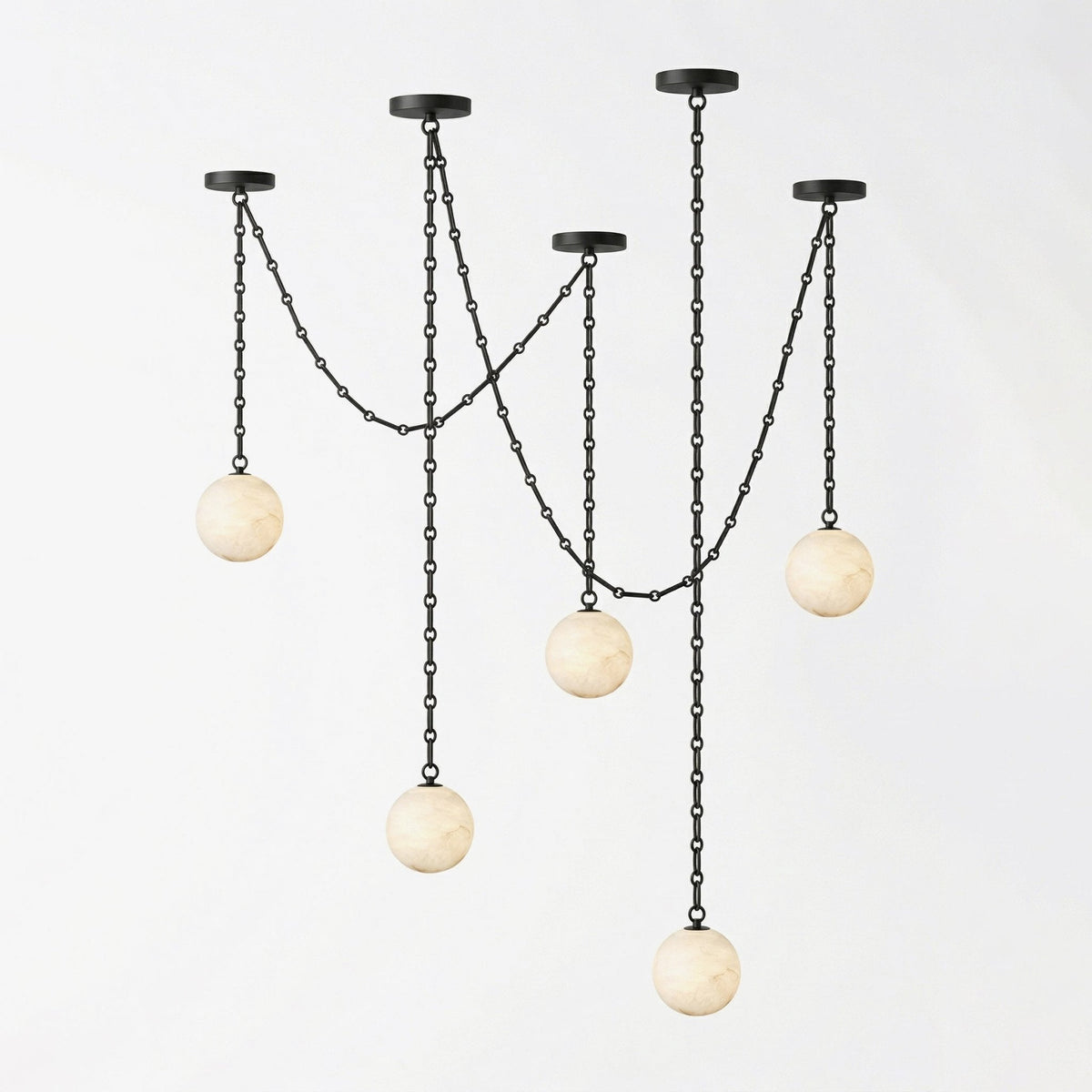 Elarion Industrial Alabaster Orb Chain Chandelier
