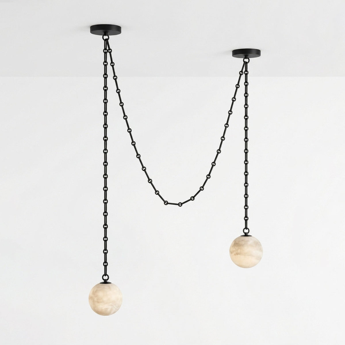 Elarion Industrial Alabaster Orb Chain Chandelier