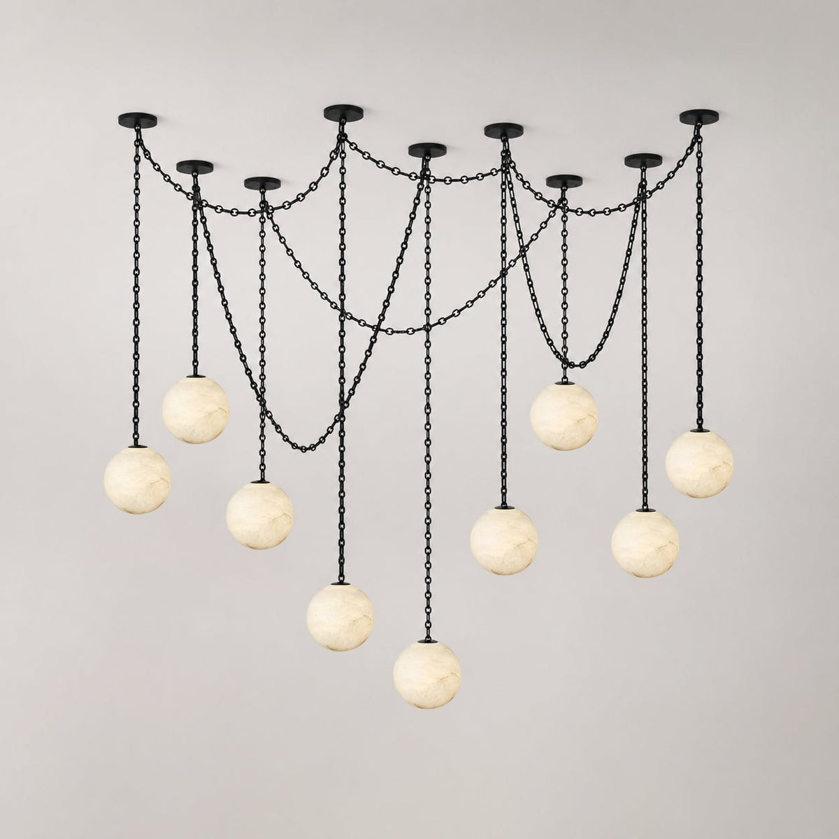 Elarion Industrial Alabaster Orb Chain Chandelier