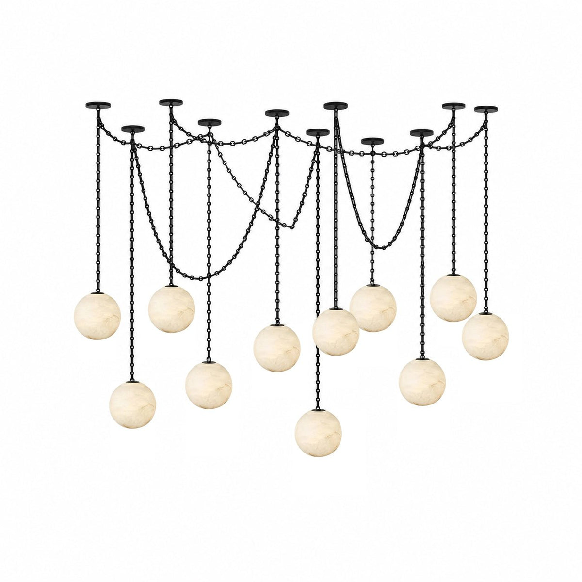 Elarion Industrial Alabaster Orb Chain Chandelier