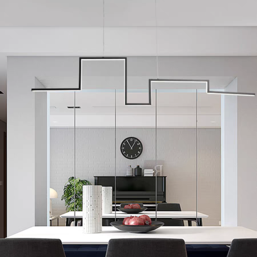 Rogegon Designer Linear Metal Pendant Light, Black/Gold