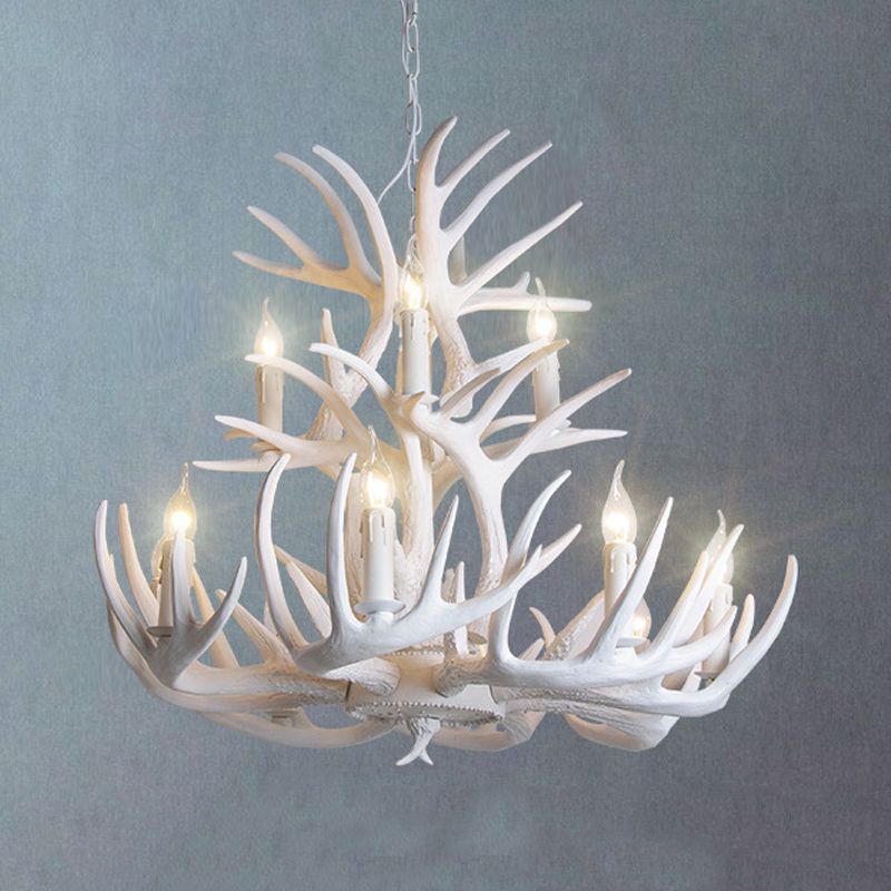Jibuleno Rustic Antler Metal/Resin Chandelier White Dining Room