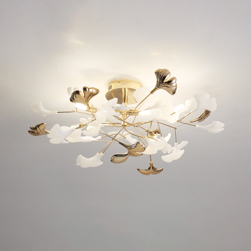 Tugikem Elegant Leaf Ceramic/Metal Flush Mount Ceiling Light, Gold