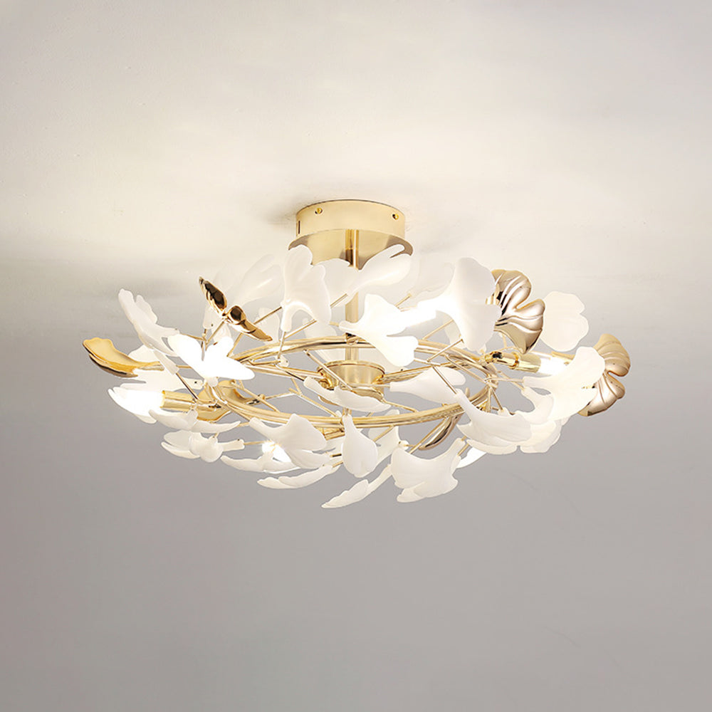 Tugikem Elegant Leaf Ceramic/Metal Flush Mount Ceiling Light, Gold