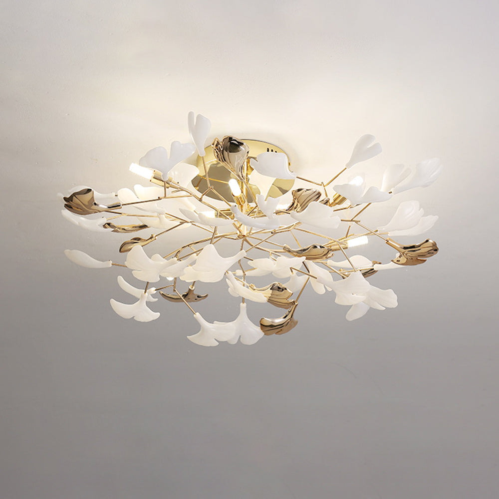 Tugikem Elegant Leaf Ceramic/Metal Flush Mount Ceiling Light, Gold