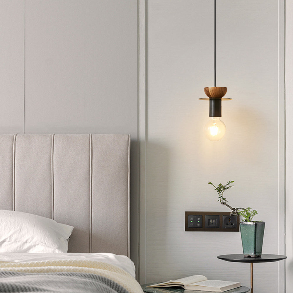 Jemibal Modern Simple Pendant Light Copper Walnut Bedroom Dining Room